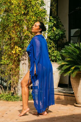 Curve Ruffle Front Flare Sleeve Resort Kaftan