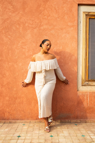 Curve Ruffle Bardot Textured Midaxi Dress