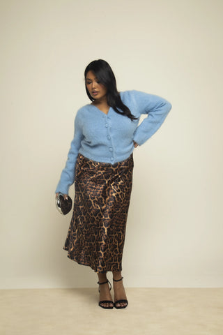 Curve Leopard print satin midi skirt