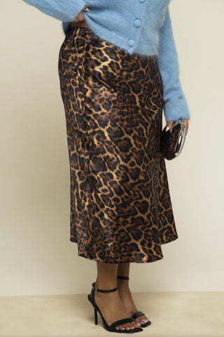 Curve Leopard print satin midi skirt
