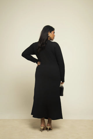 Curve Black Textured Wrap Top Long Sleeve Midaxi Dress