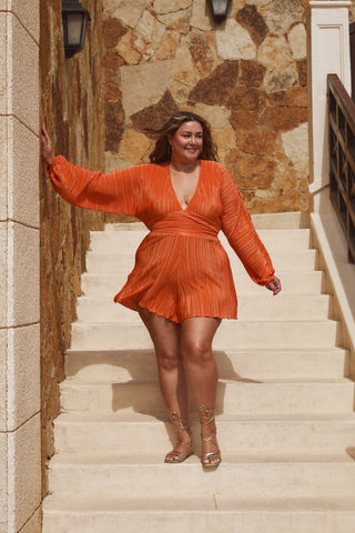 FASHION SZN X ASHLEIGH HUISH Balloon sleeve playsuit in Bright orange