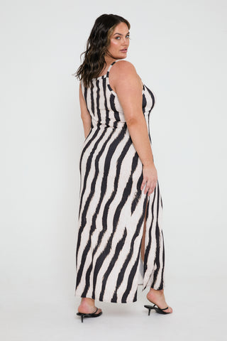 Strappy jersey maxi dress in zebra print
