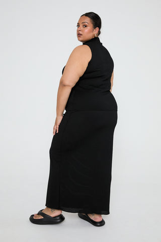 High neck top in textured stretch crinkle