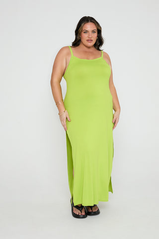 BASICS SZN Strappy Supersoft Maxi Dress in Lime