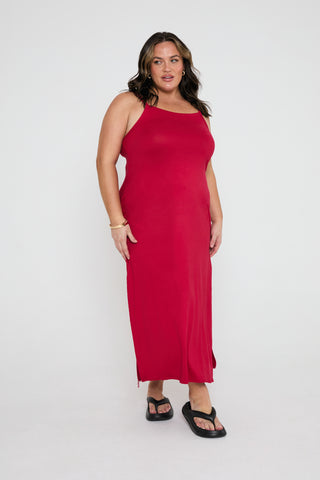 BASICS SZN Strappy supersoft jersey midaxi dress in Red