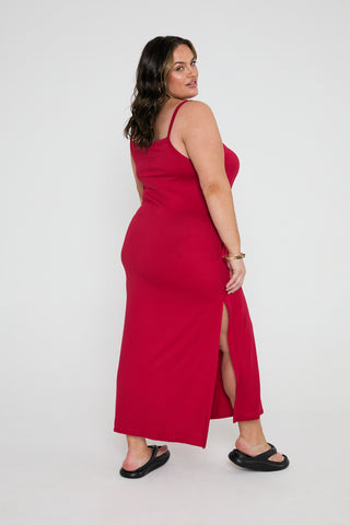 BASICS SZN Strappy supersoft jersey midaxi dress in Red