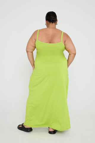 BASICS SZN Supersoft Jersey Strappy Maxi dress with Pockets in Lime
