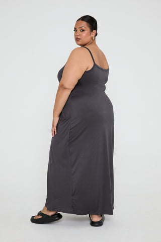 BASICS SZN Supersoft Jersey Strappy Maxi Dress with pockets in Charcoal
