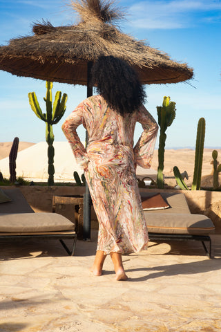 Curve Swirl Print Flare Sleeve Resort Kaftan