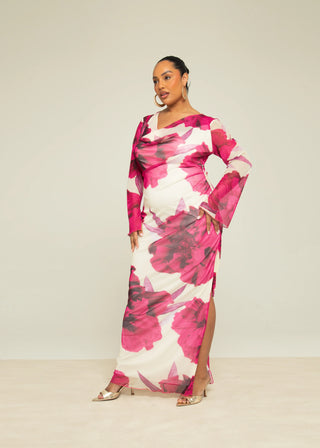 Curve Bold Floral Print Cowl Neck Maxi Dress