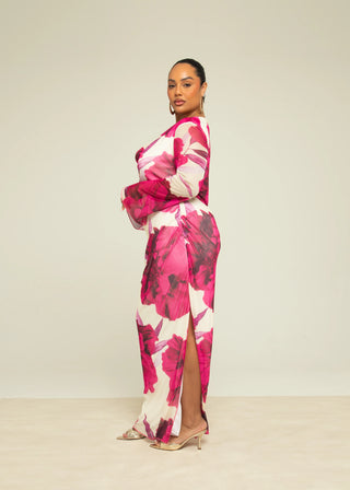 Curve Bold Floral Print Cowl Neck Maxi Dress