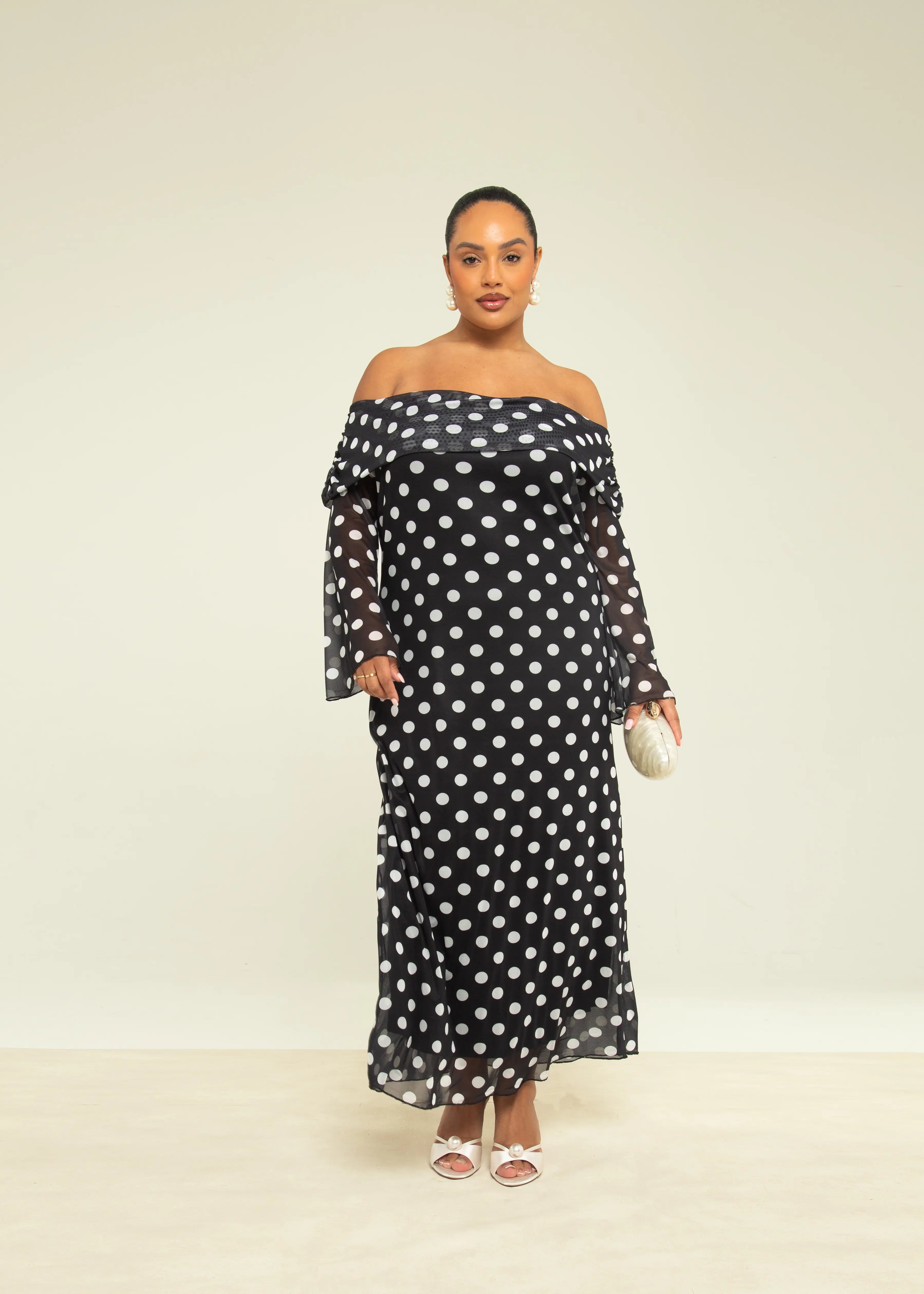 Plus Size Polka Dot Bardot Mesh Midi Dress – Fashion//SZN Plus Size Polka Dot Bardot Mesh Midi Dress – Fashion//SZN