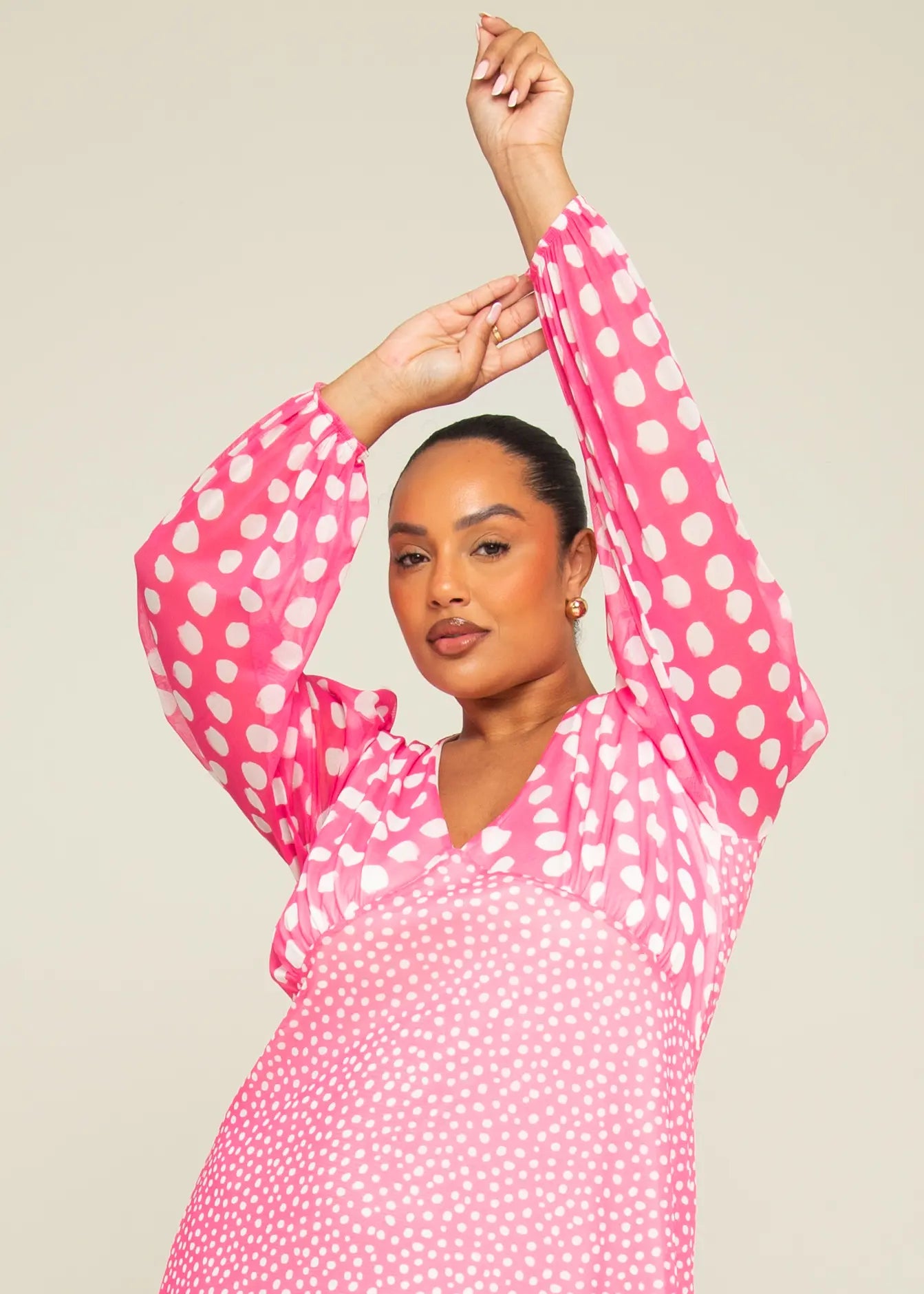 Curve Mixed Polka Dot Balloon Sleeve Midi Dress – Fashion//SZN