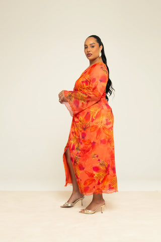 Curve Twist Front Floral Midi Dress