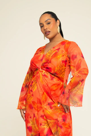Curve Twist Front Floral Midi Dress