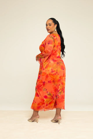 Curve Twist Front Floral Midi Dress