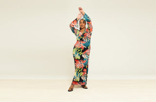 Curve Abstract Floral Print Cowl Neck Maxi Dress