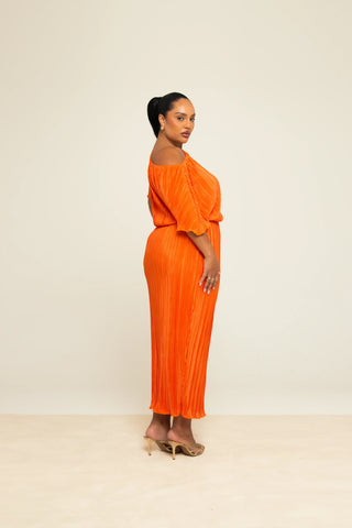 Curve Plisse drop shoulder midi dress in bright orange
