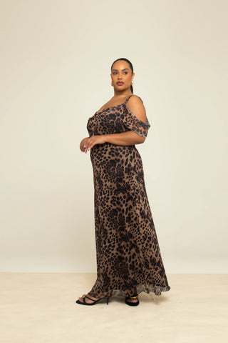 Curve Leopard Print Cold Shoulder Maxi Dress