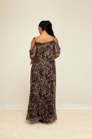 Curve Leopard Print Cold Shoulder Maxi Dress