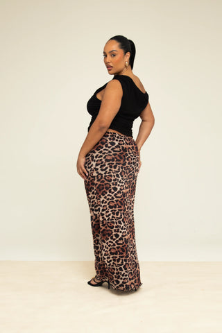 Curve Mesh straight fit maxi skirt in leopard print