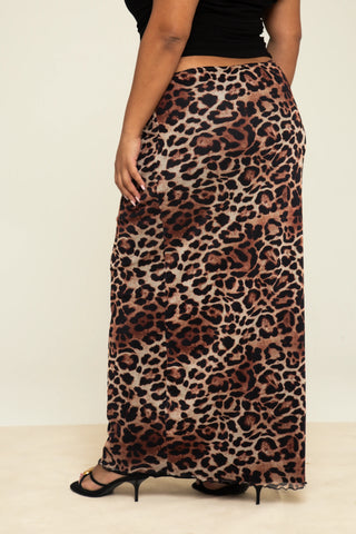 Curve Mesh straight fit maxi skirt in leopard print