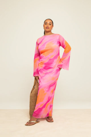 Curve Abstract Flare Sleeve Maxi Dress