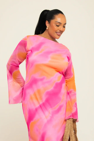 Curve Abstract Flare Sleeve Maxi Dress