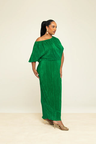 Curve Plisse drop shoulder midi dress in bright green