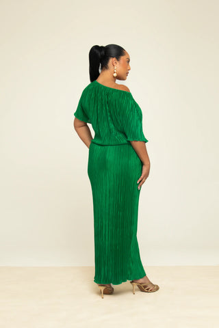 Curve Plisse drop shoulder midi dress in bright green