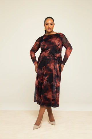 Curve Draped Front Printed Midi Dress