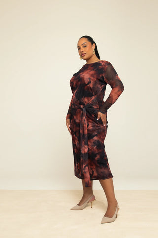 Curve Draped Front Printed Midi Dress