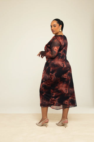 Curve Draped Front Printed Midi Dress