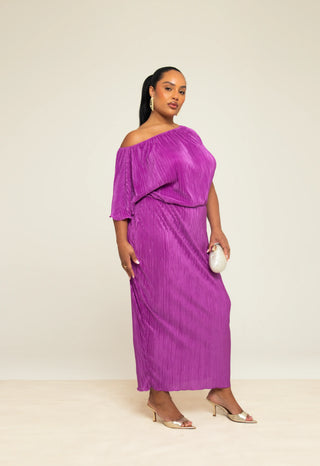 Curve Drop Shoulder Plisse Midaxi Dress