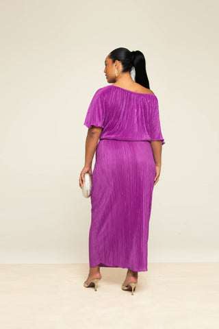 Curve Drop Shoulder Plisse Midaxi Dress