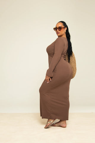 Curve Soft Rib Flare Sleeve Maxi Dress