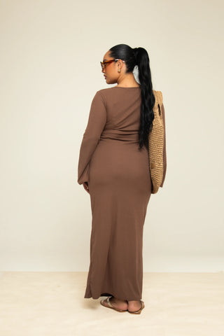 Curve Soft Rib Flare Sleeve Maxi Dress