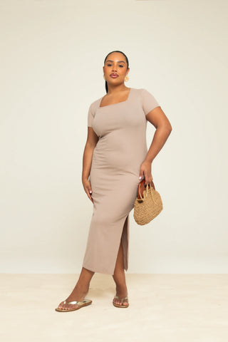 Curve Ribbed Square Neck Midi Dress