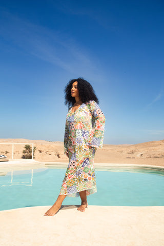 Curve Tile Print Flare Sleeve Resort Kaftan