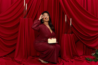 Plus Size Metallic Burgundy Wrap Front Midi Dress