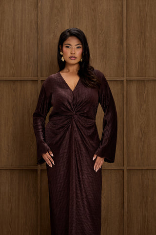 Curve Plisse Twist Front Flare Sleeve Midaxi Dress